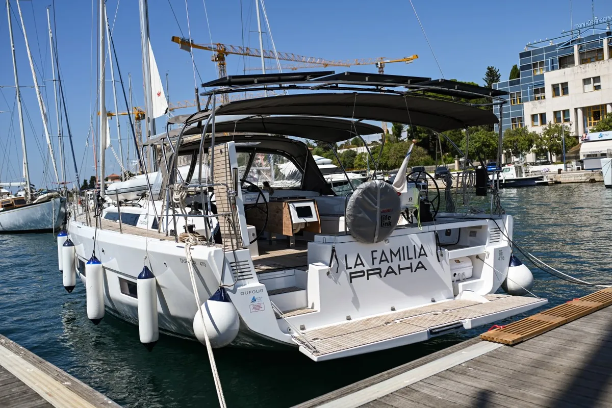 Exterior view of La Familia, a Dufour 470 sailboat at Zadar, Croatia