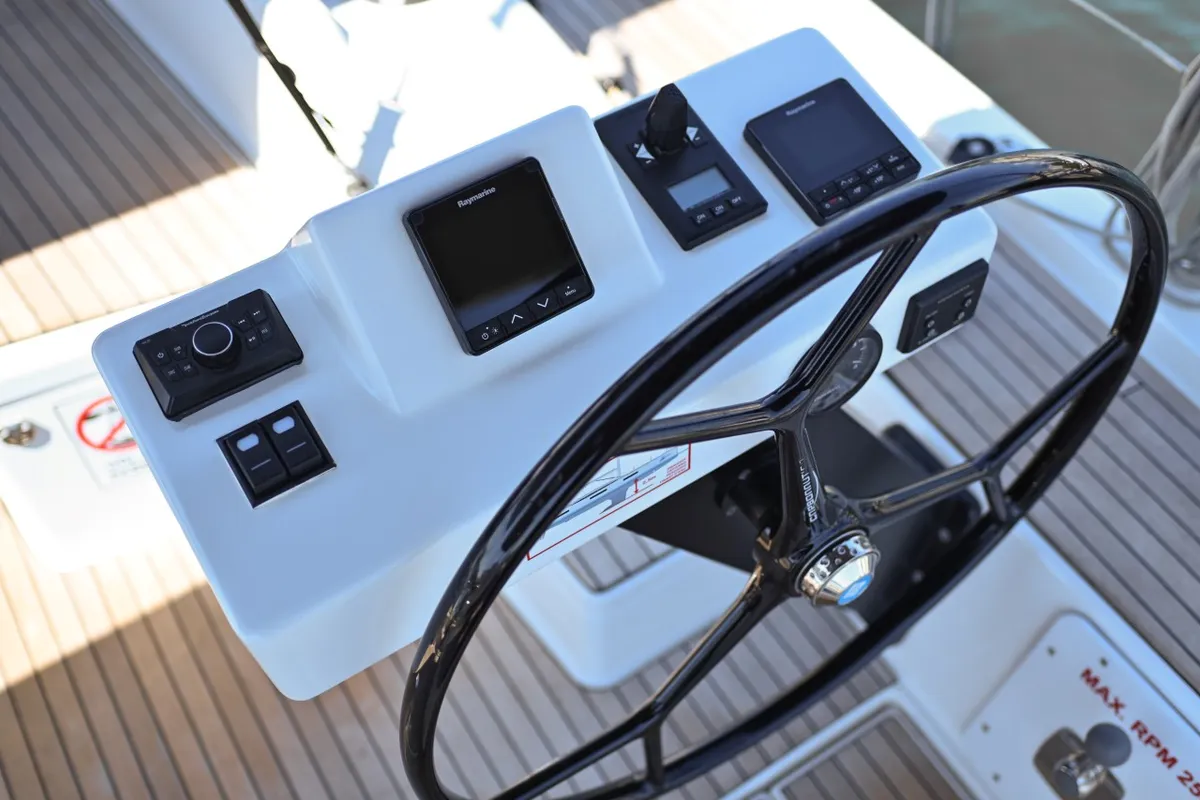 Cockpit of La Familia, a Dufour 470 sailboat at Zadar, Croatia