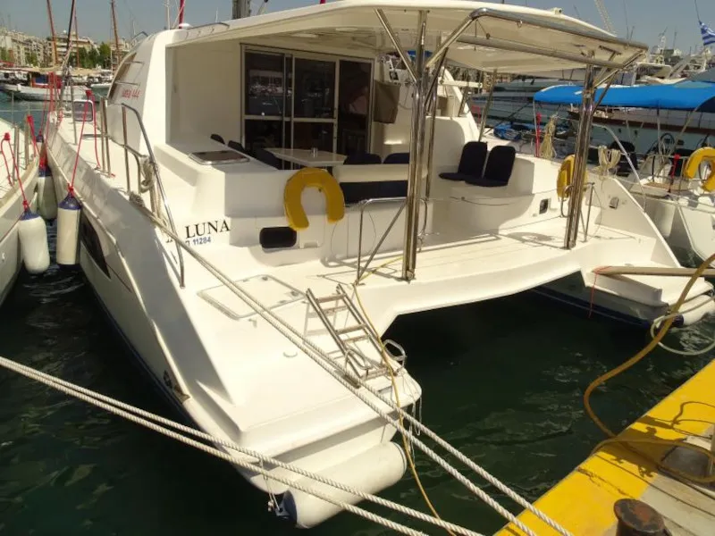 Exterior view of La Luna (Radazul), a Leopard 44 catamaran at El Rosario, Spain