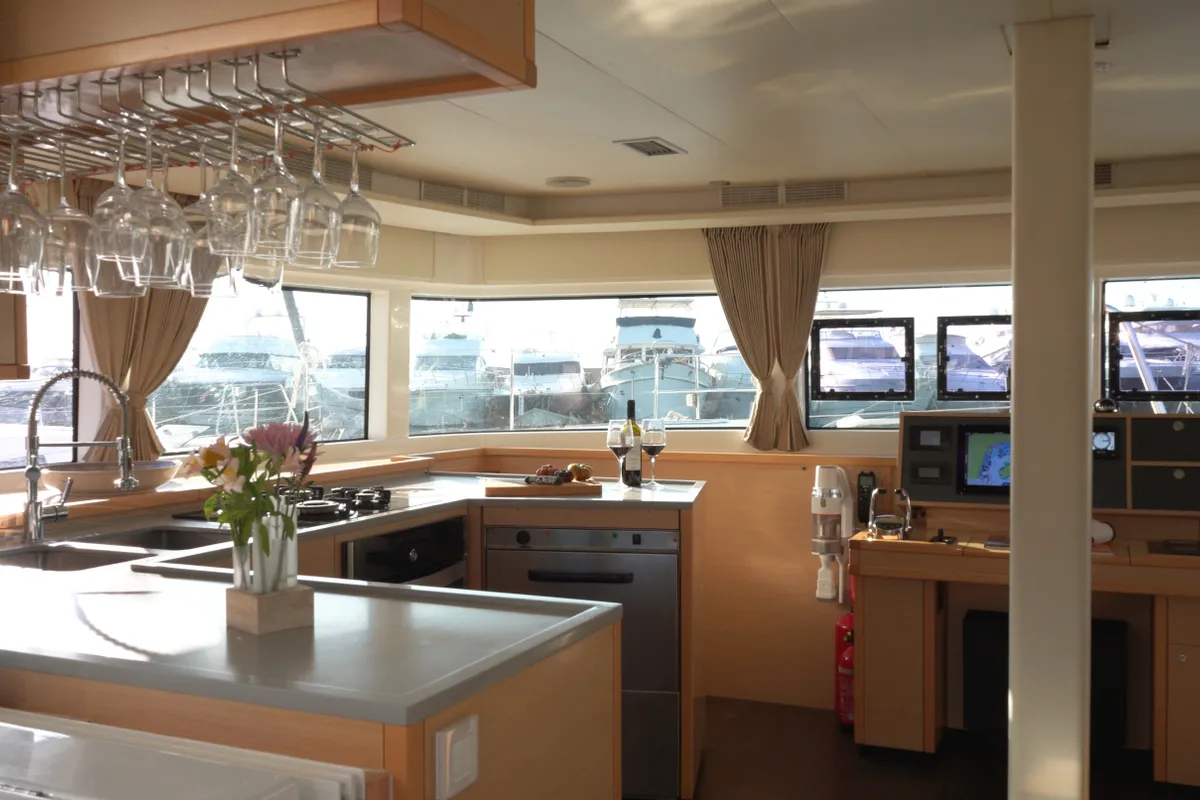 Galley of My One, a Lagoon 52 F catamaran at Cagliari, Italy