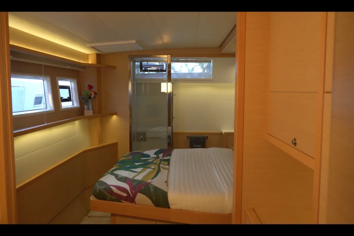 Cabin on My One, a Lagoon 52 F catamaran at Cagliari, Italy
