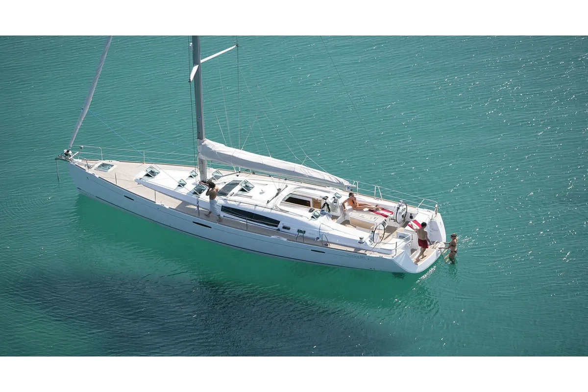 Exterior view of Sūeno, a Beneteau Oceanis 50 sailboat at Athens, Greece