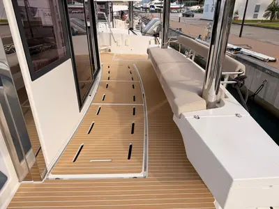 Deck of Terra, a Bali 4.8 catamaran at Olbia, Italy