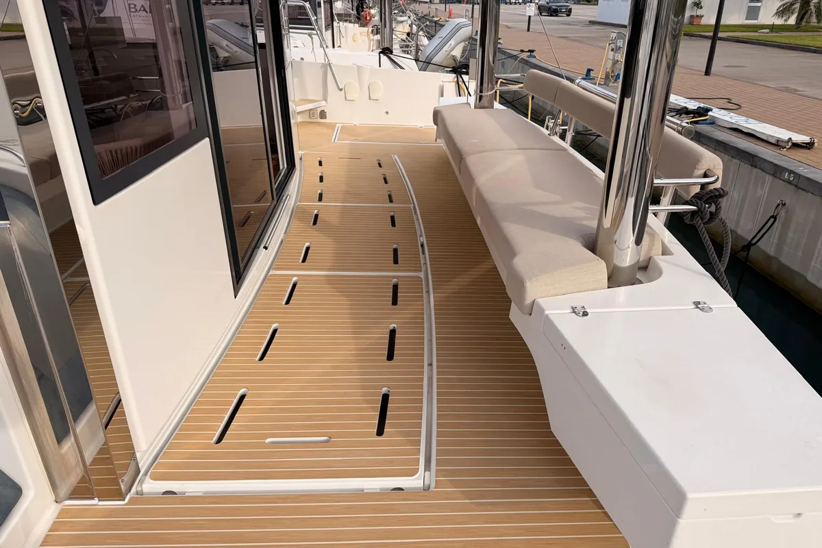 Deck of Terra, a Bali 4.8 catamaran at Olbia, Italy