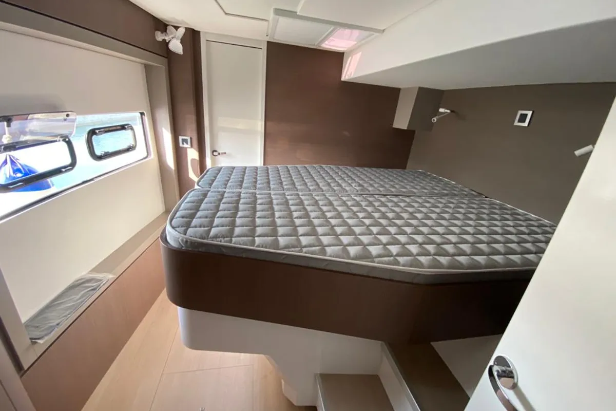 Cabin on Terra, a Bali 4.8 catamaran at Olbia, Italy