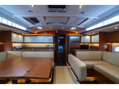 Salon of Vanessa, a Dufour 530 sailboat at Olbia, Italy