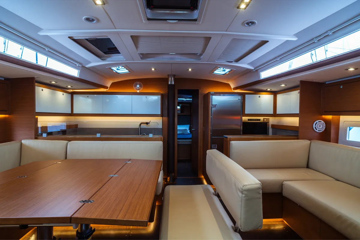 Salon of Vanessa, a Dufour 530 sailboat at Olbia, Italy