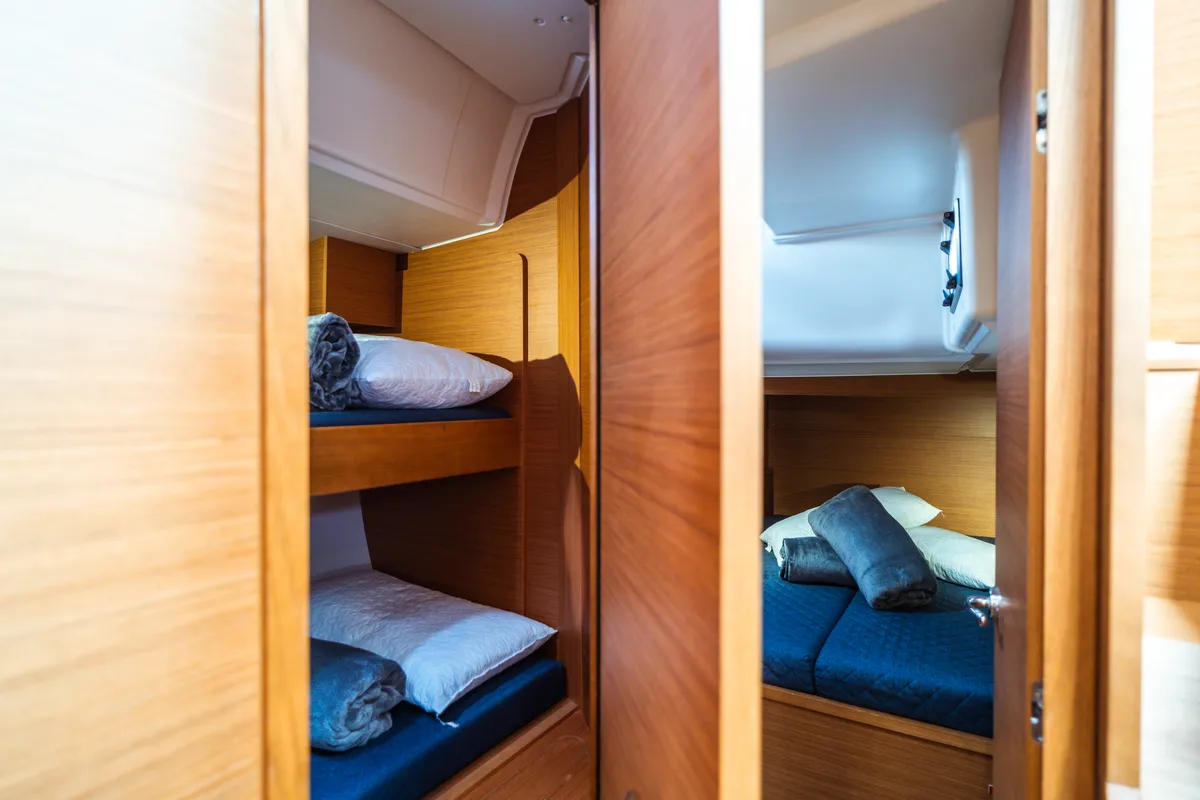 Cabin on Vanessa, a Dufour 530 sailboat at Olbia, Italy