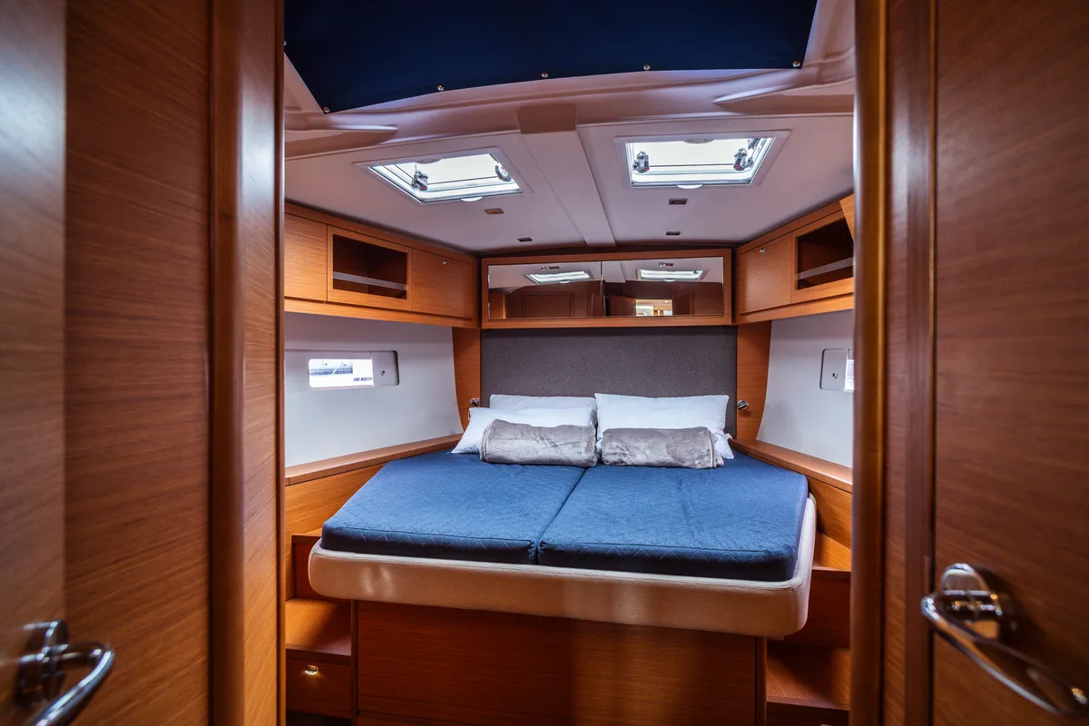 Cabin on Vanessa, a Dufour 530 sailboat at Olbia, Italy
