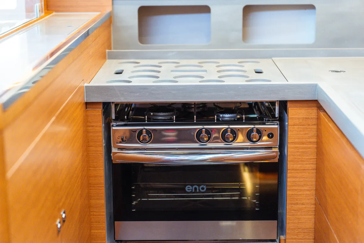 Galley of Vanessa, a Dufour 530 sailboat at Olbia, Italy