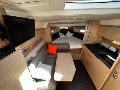 Salon of Rio, a Bavaria 33 Sport HT motorboat at Grad Pula, Croatia