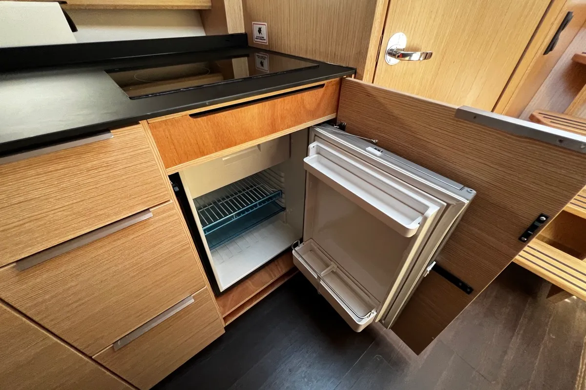 Galley of Rio, a Bavaria 33 Sport HT motorboat at Grad Pula, Croatia