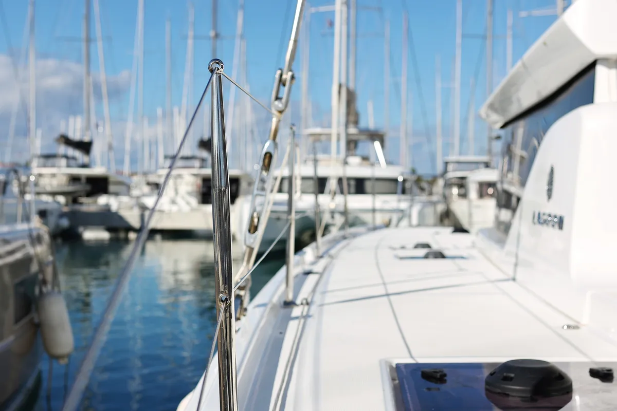Exterior view of HASTA LA VISTA, a Lagoon 46 catamaran at Sukošan, Croatia