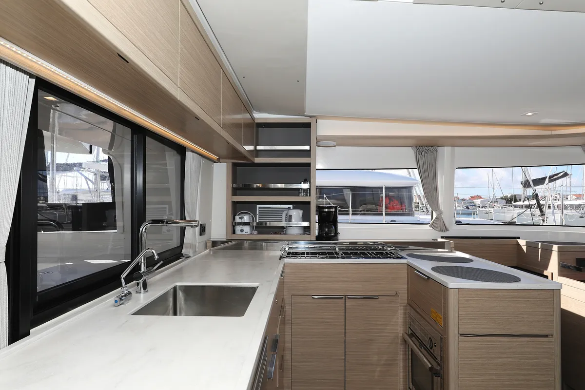 Galley of HASTA LA VISTA, a Lagoon 46 catamaran at Sukošan, Croatia