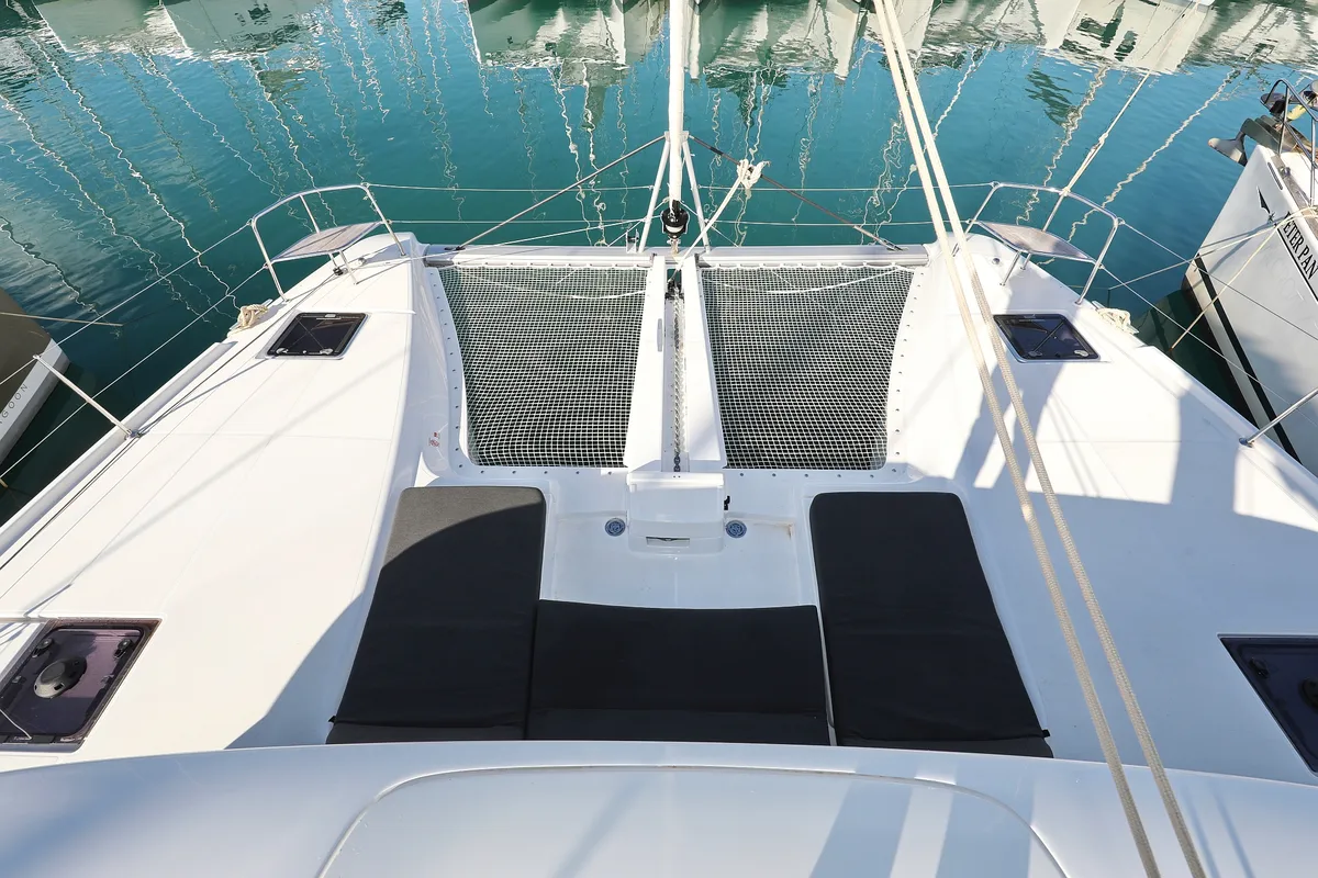 Deck of HASTA LA VISTA, a Lagoon 46 catamaran at Sukošan, Croatia