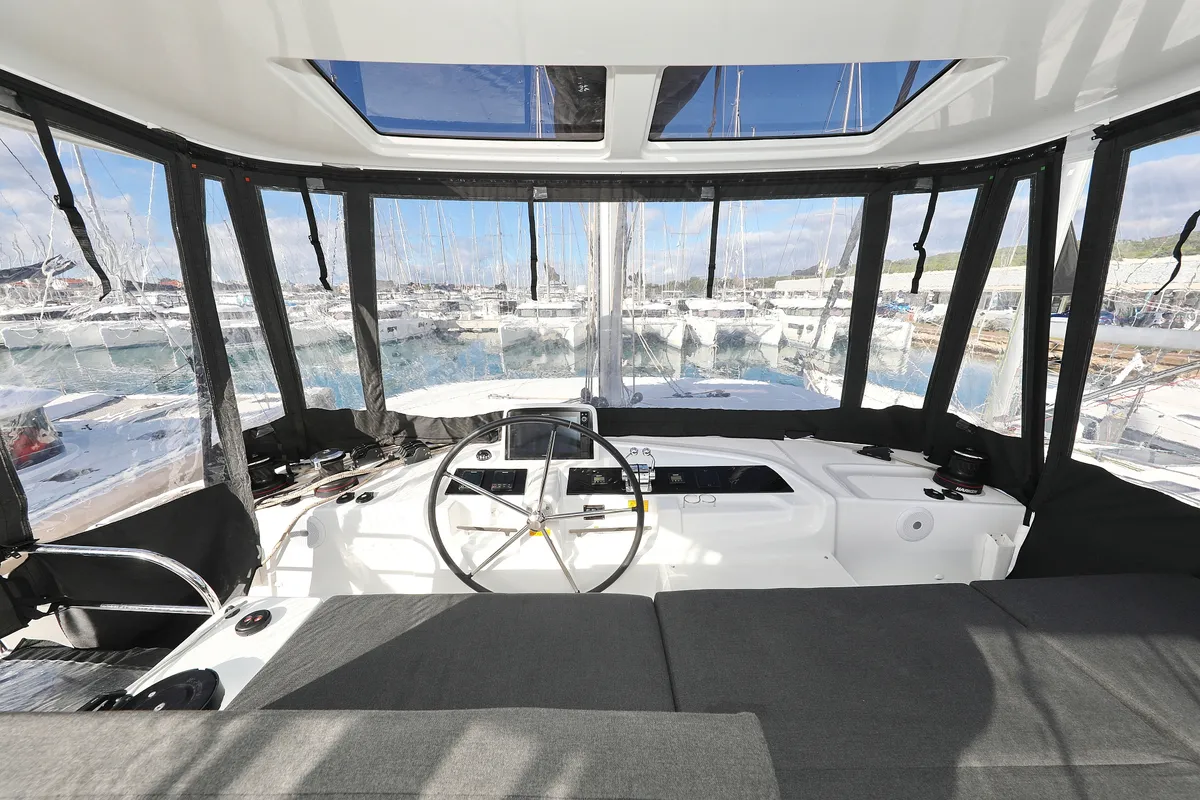 Cockpit of HASTA LA VISTA, a Lagoon 46 catamaran at Sukošan, Croatia
