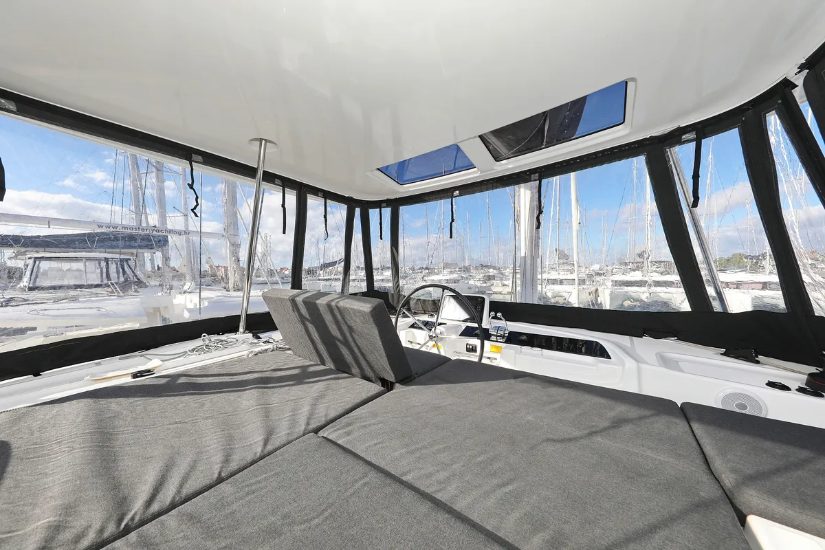 Cockpit of HASTA LA VISTA, a Lagoon 46 catamaran at Sukošan, Croatia