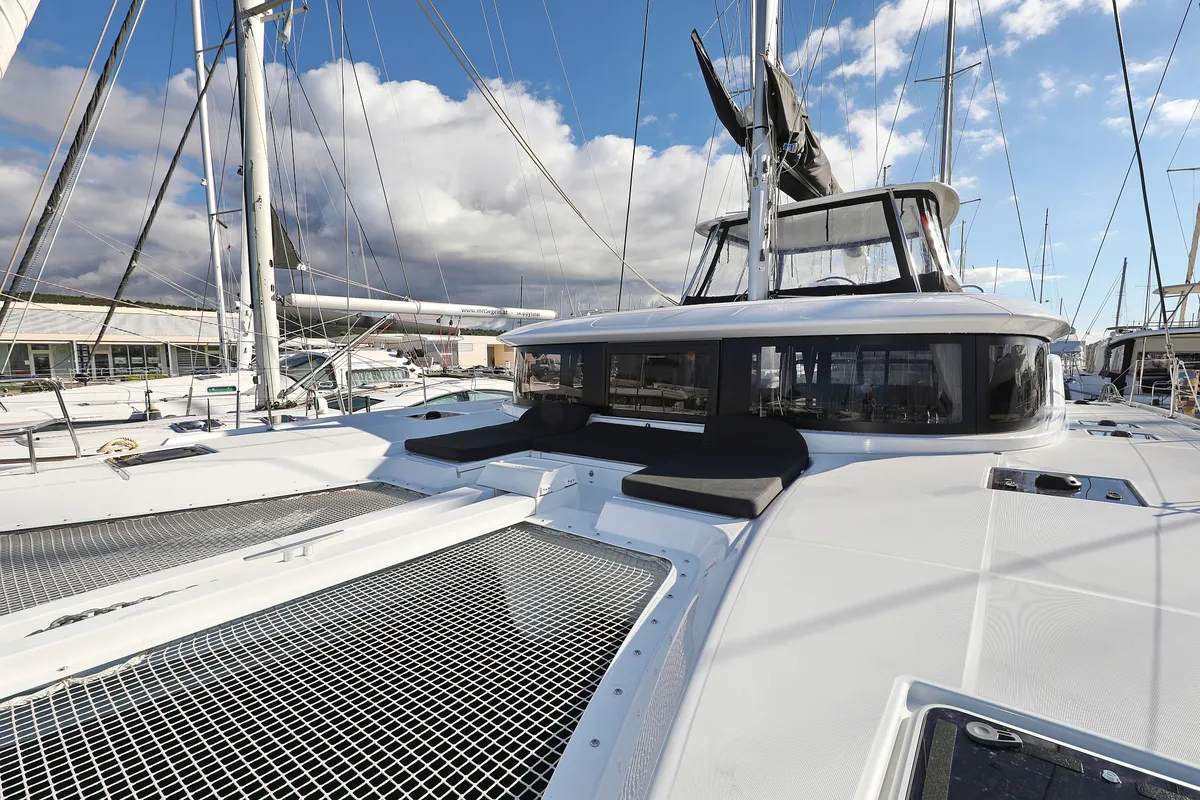 Deck of HASTA LA VISTA, a Lagoon 46 catamaran at Sukošan, Croatia