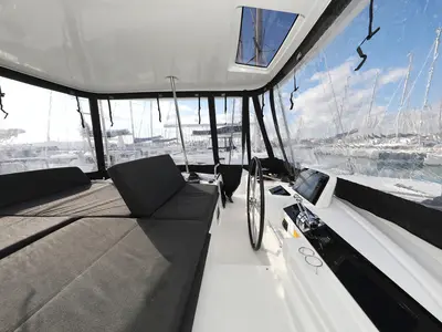 Cockpit of HASTA LA VISTA, a Lagoon 46 catamaran at Sukošan, Croatia