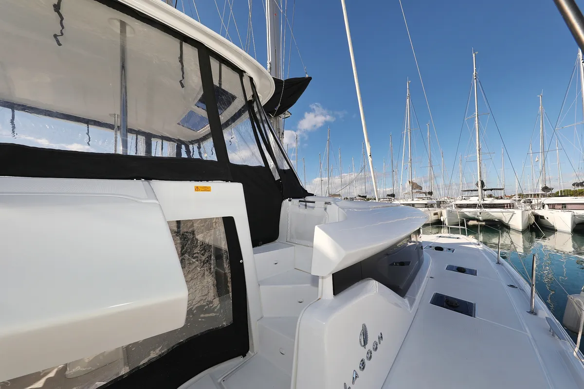 Exterior view of HASTA LA VISTA, a Lagoon 46 catamaran at Sukošan, Croatia
