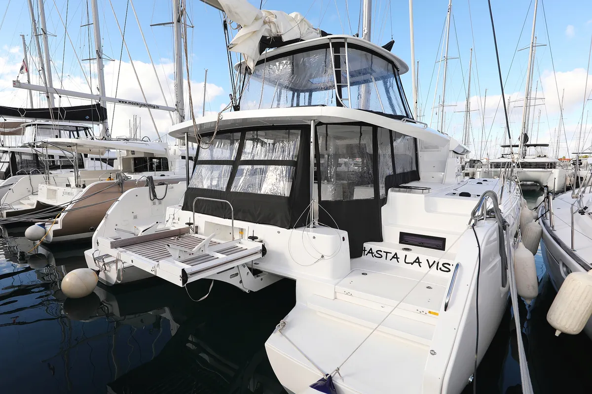 Exterior view of HASTA LA VISTA, a Lagoon 46 catamaran at Sukošan, Croatia
