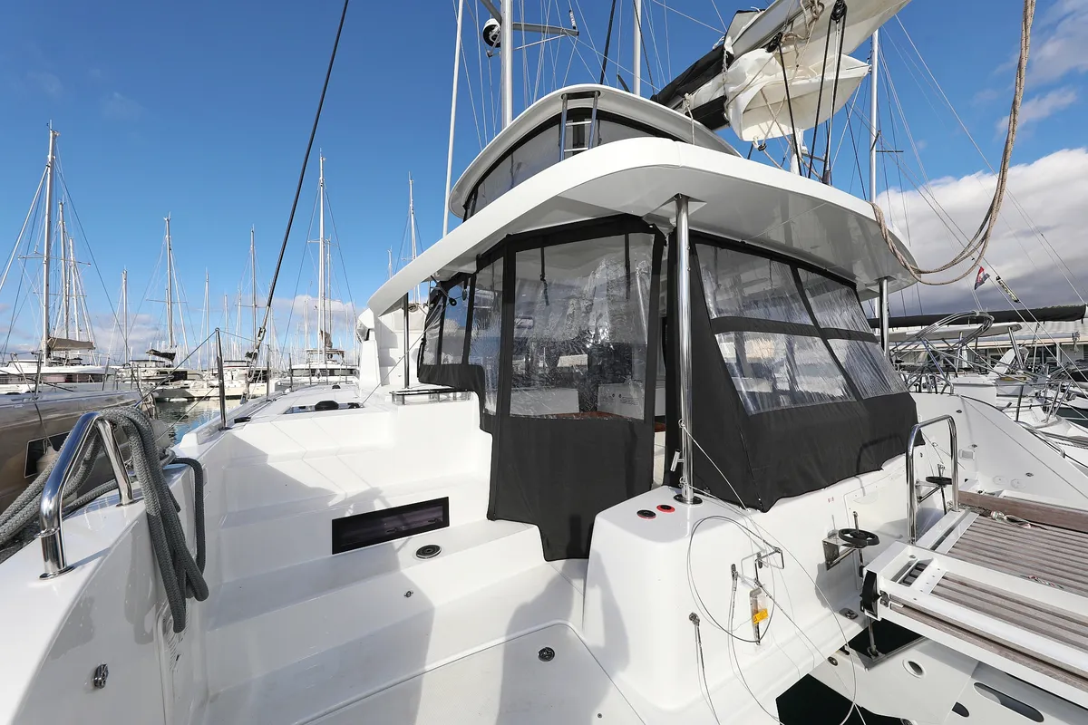 Exterior view of HASTA LA VISTA, a Lagoon 46 catamaran at Sukošan, Croatia