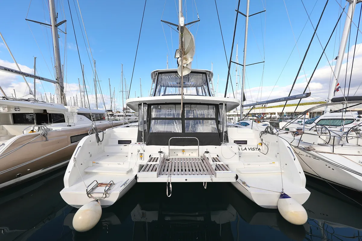 Exterior view of HASTA LA VISTA, a Lagoon 46 catamaran at Sukošan, Croatia