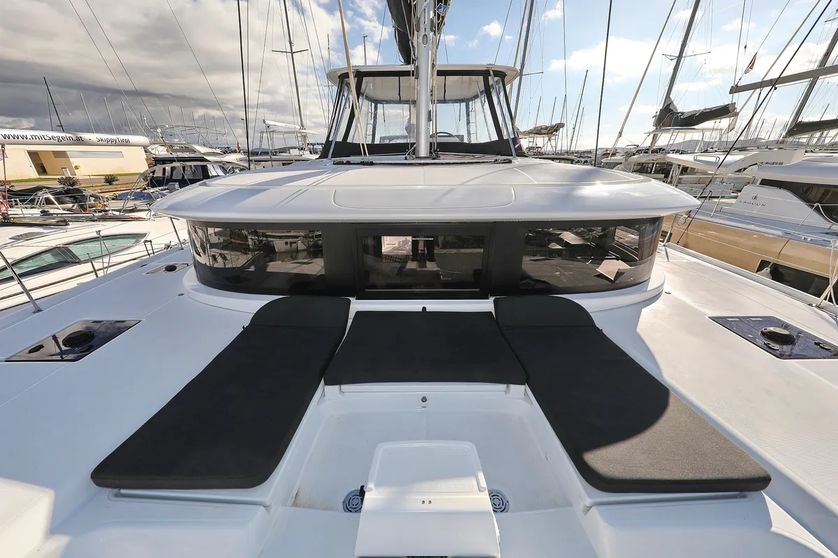Deck of HASTA LA VISTA, a Lagoon 46 catamaran at Sukošan, Croatia