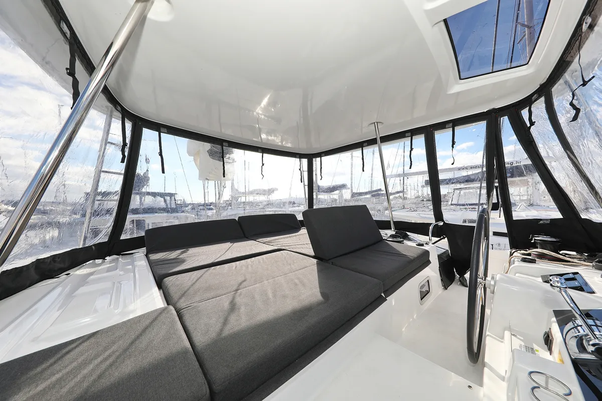 Cockpit of HASTA LA VISTA, a Lagoon 46 catamaran at Sukošan, Croatia