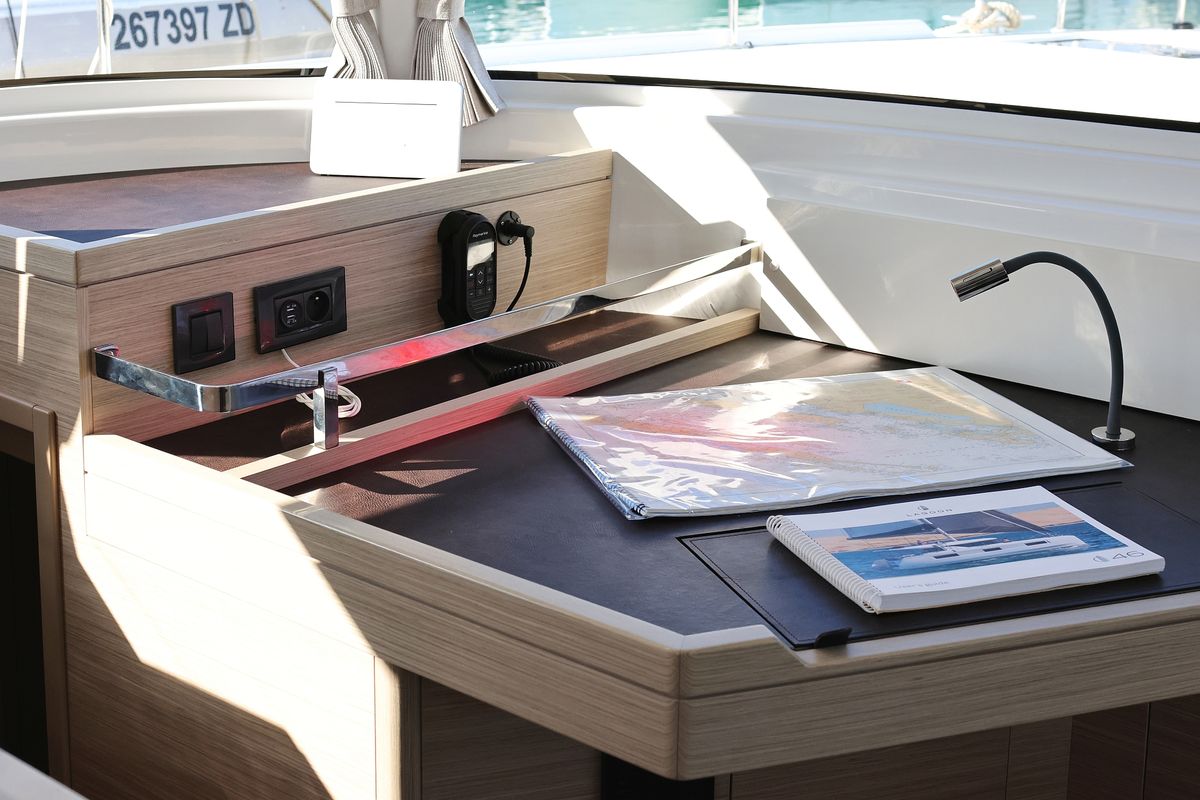 Cockpit of HASTA LA VISTA, a Lagoon 46 catamaran at Sukošan, Croatia