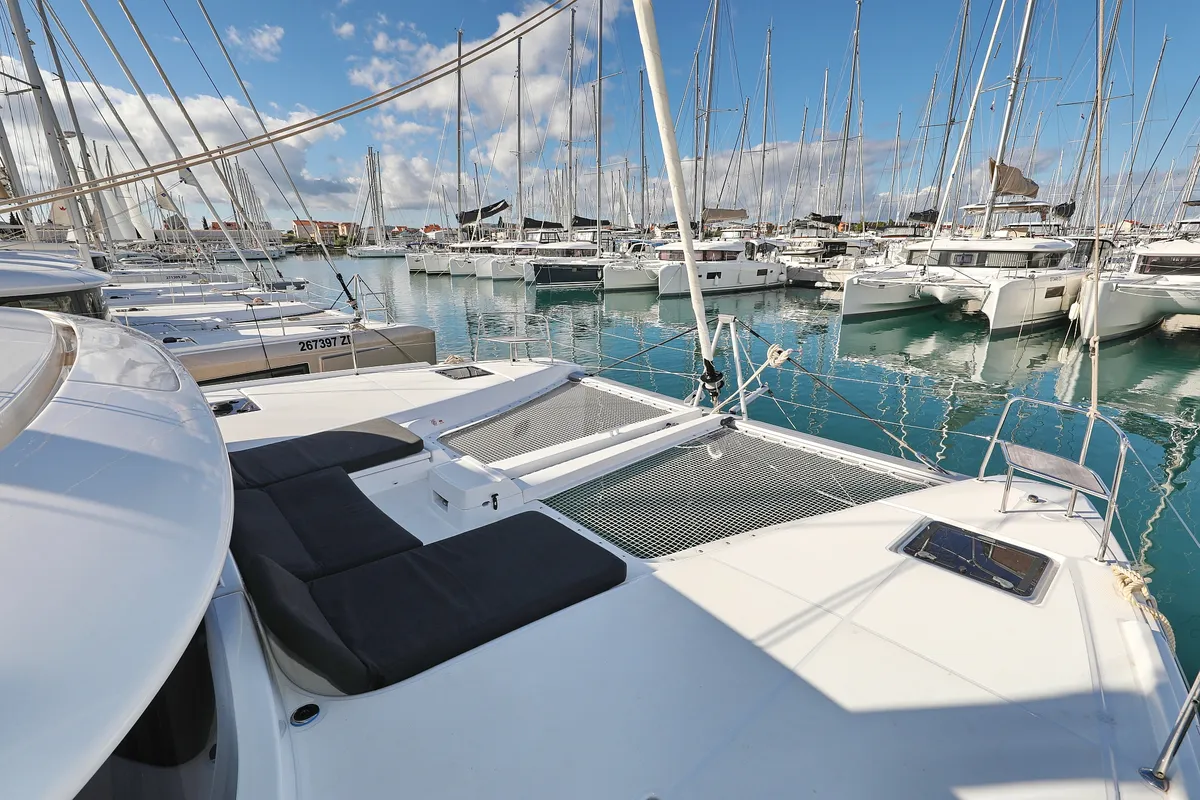Deck of HASTA LA VISTA, a Lagoon 46 catamaran at Sukošan, Croatia