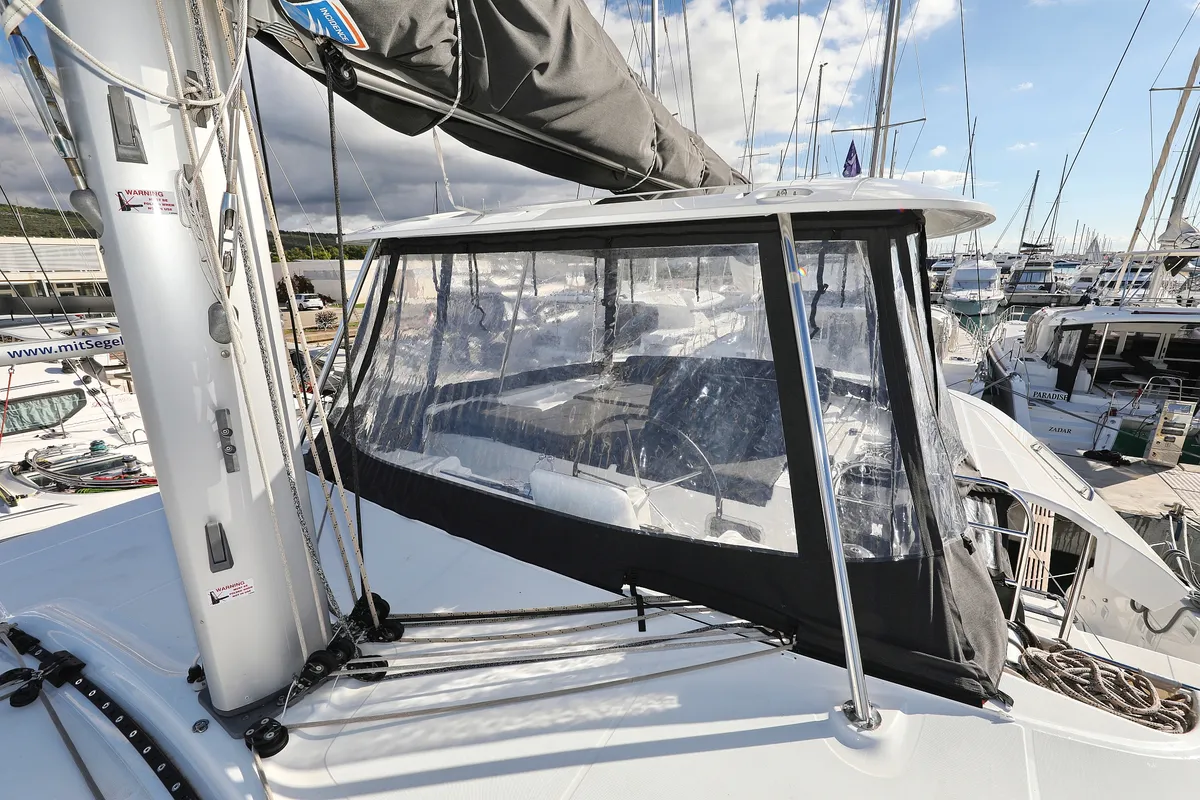 Exterior view of HASTA LA VISTA, a Lagoon 46 catamaran at Sukošan, Croatia