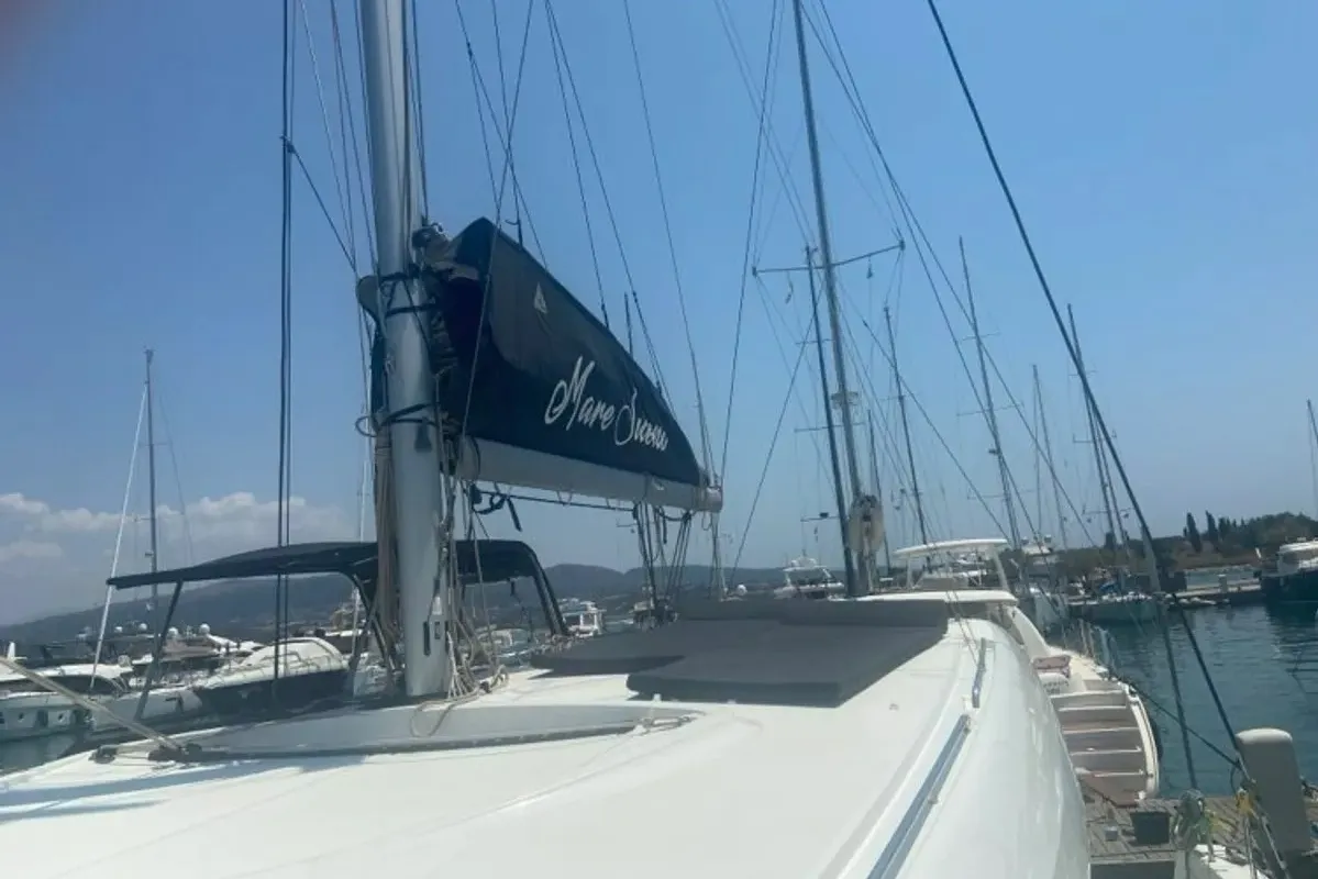 Exterior view of Maresueno, a Lagoon 40 catamaran at Municipal Unit of Lefkada, Greece