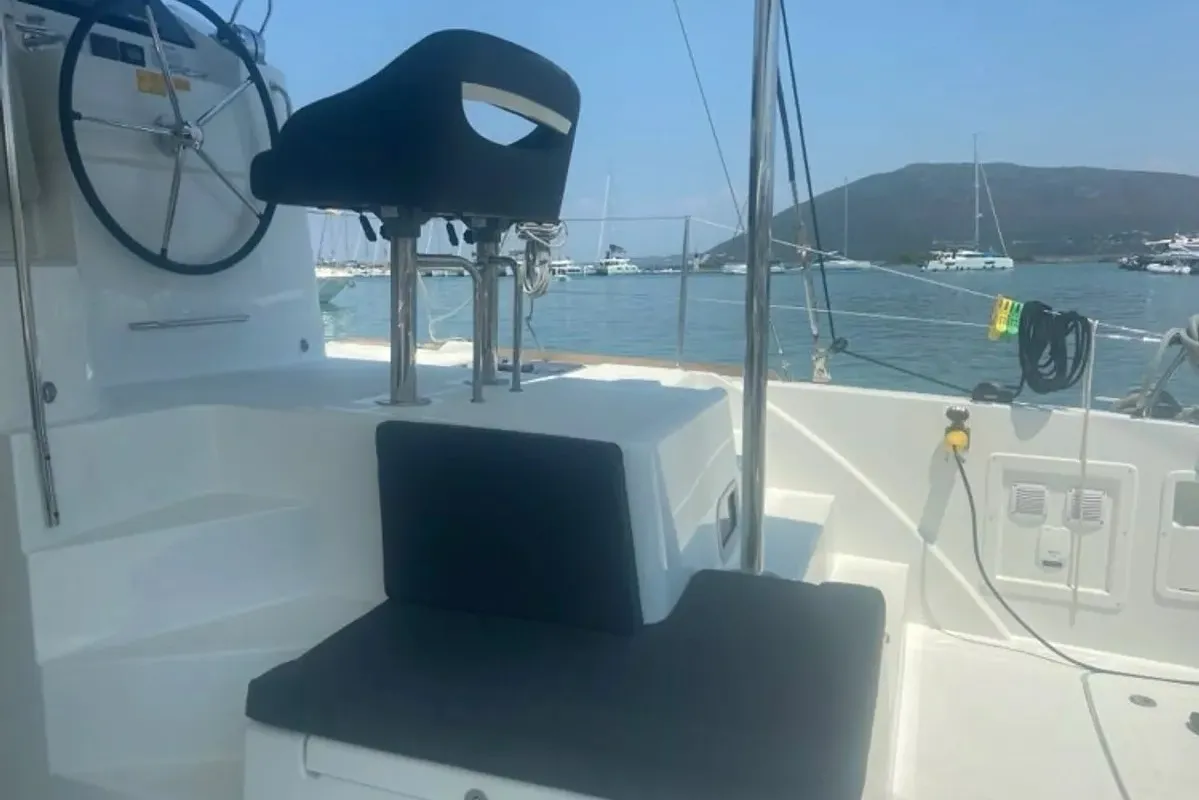 Cockpit of Maresueno, a Lagoon 40 catamaran at Municipal Unit of Lefkada, Greece