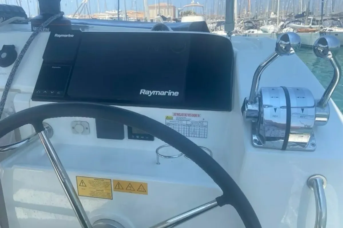 Cockpit of Maresueno, a Lagoon 40 catamaran at Municipal Unit of Lefkada, Greece