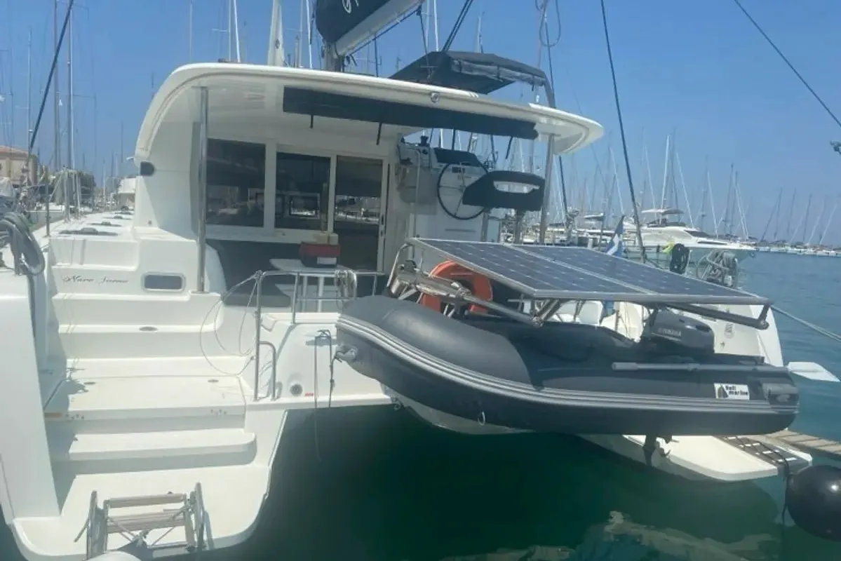 Exterior view of Maresueno, a Lagoon 40 catamaran at Municipal Unit of Lefkada, Greece