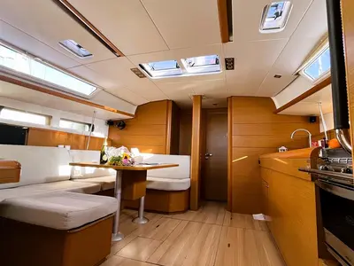 Salon of Scooby Doo, a Jeanneau Sun Odyssey 469 sailboat at Municipal Unit of Lefkada, Greece