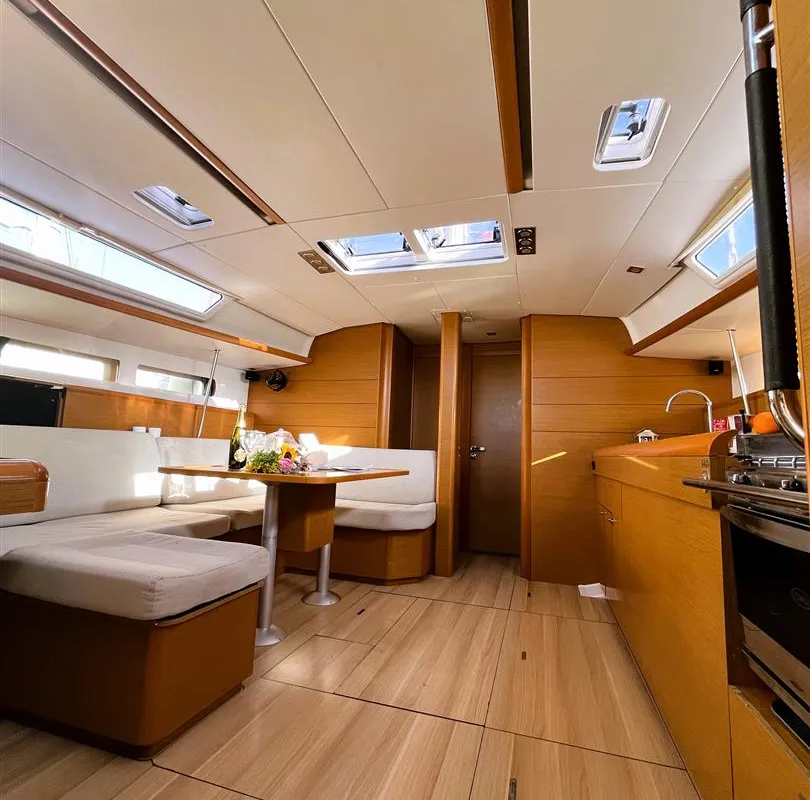 Salon of Scooby Doo, a Jeanneau Sun Odyssey 469 sailboat at Municipal Unit of Lefkada, Greece