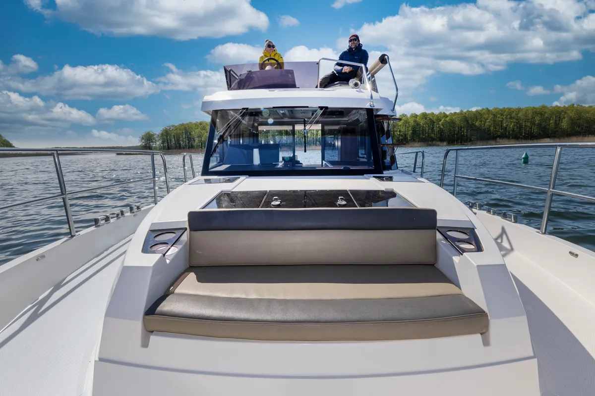 Deck of Sirina, a Northman 1200 motorboat at Sztynort, Poland