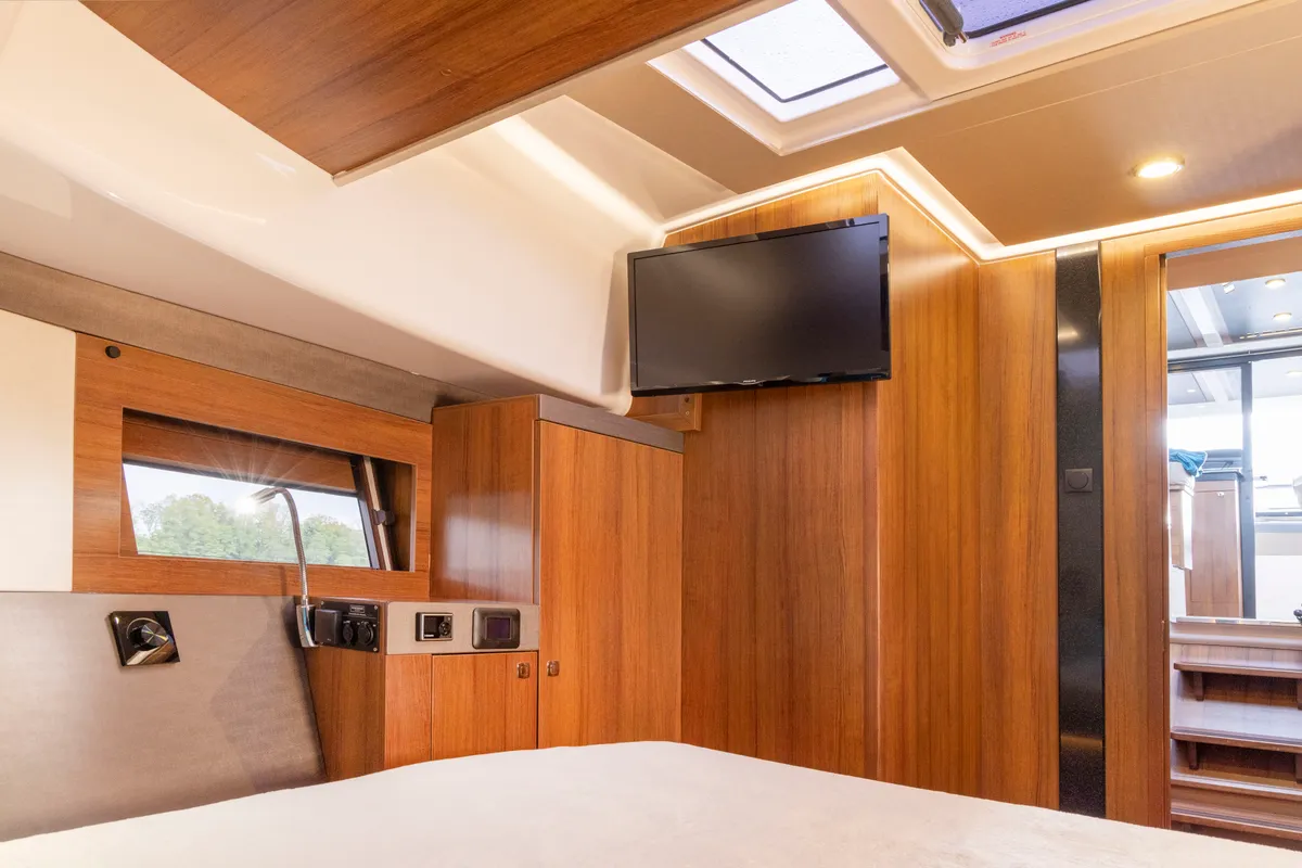 Cabin on Sirina, a Northman 1200 motorboat at Sztynort, Poland