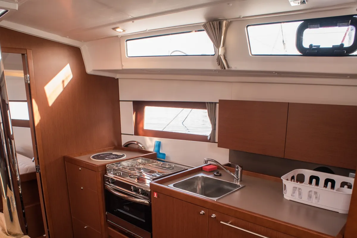 Galley of Beneteau Oceanis 38.1, a sailboat at Nea Peramos, Greece