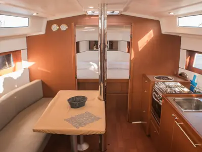 Salon of Beneteau Oceanis 38.1, a sailboat at Nea Peramos, Greece