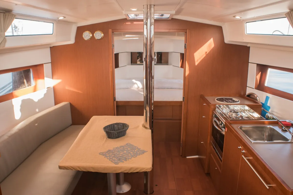 Salon of Beneteau Oceanis 38.1, a sailboat at Nea Peramos, Greece