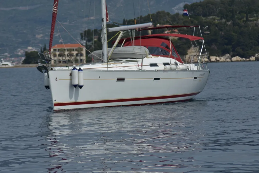 Exterior view of Škuribanda, a Beneteau Oceanis 393 sailboat at Split, Croatia