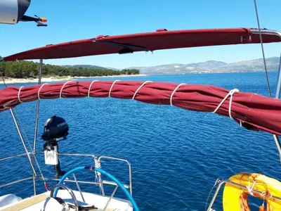 Deck of Škuribanda, a Beneteau Oceanis 393 sailboat at Split, Croatia
