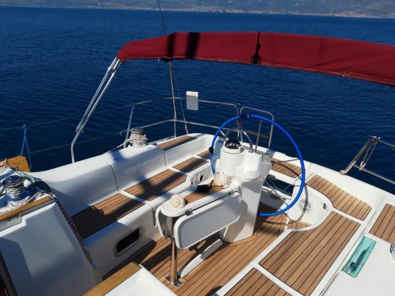 Cockpit of Škuribanda, a Beneteau Oceanis 393 sailboat at Split, Croatia