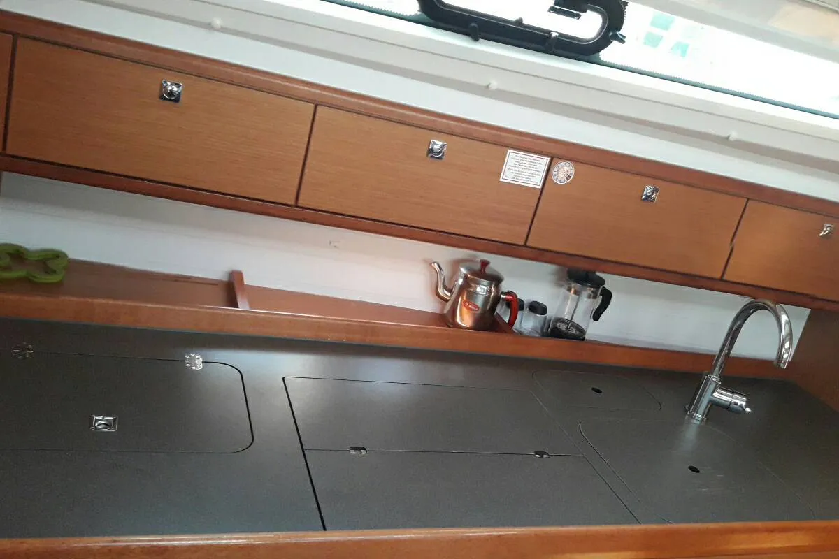 Galley of Quintessa, a Bavaria Cruiser 41 sailboat at Municipal Unit of Lefkada, Greece