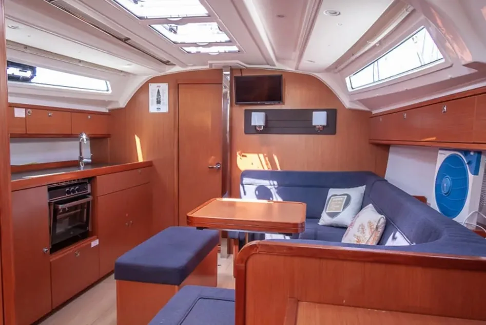 Salon of Quintessa, a Bavaria Cruiser 41 sailboat at Municipal Unit of Lefkada, Greece