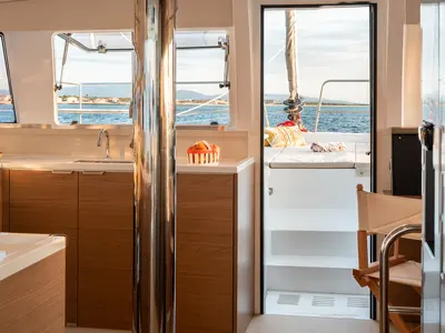 Galley of Esmeralda II, a Bali 4.4 catamaran at Saint-Mandrier-sur-Mer, France