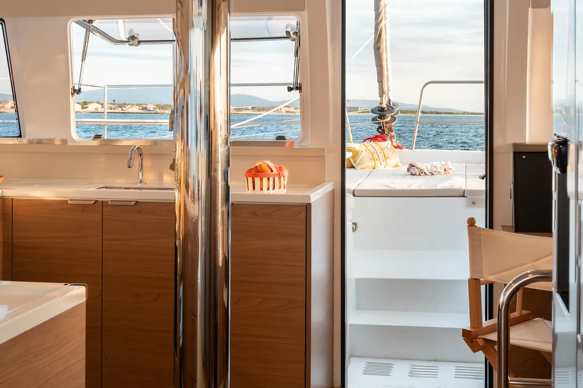 Galley of Esmeralda II, a Bali 4.4 catamaran at Saint-Mandrier-sur-Mer, France
